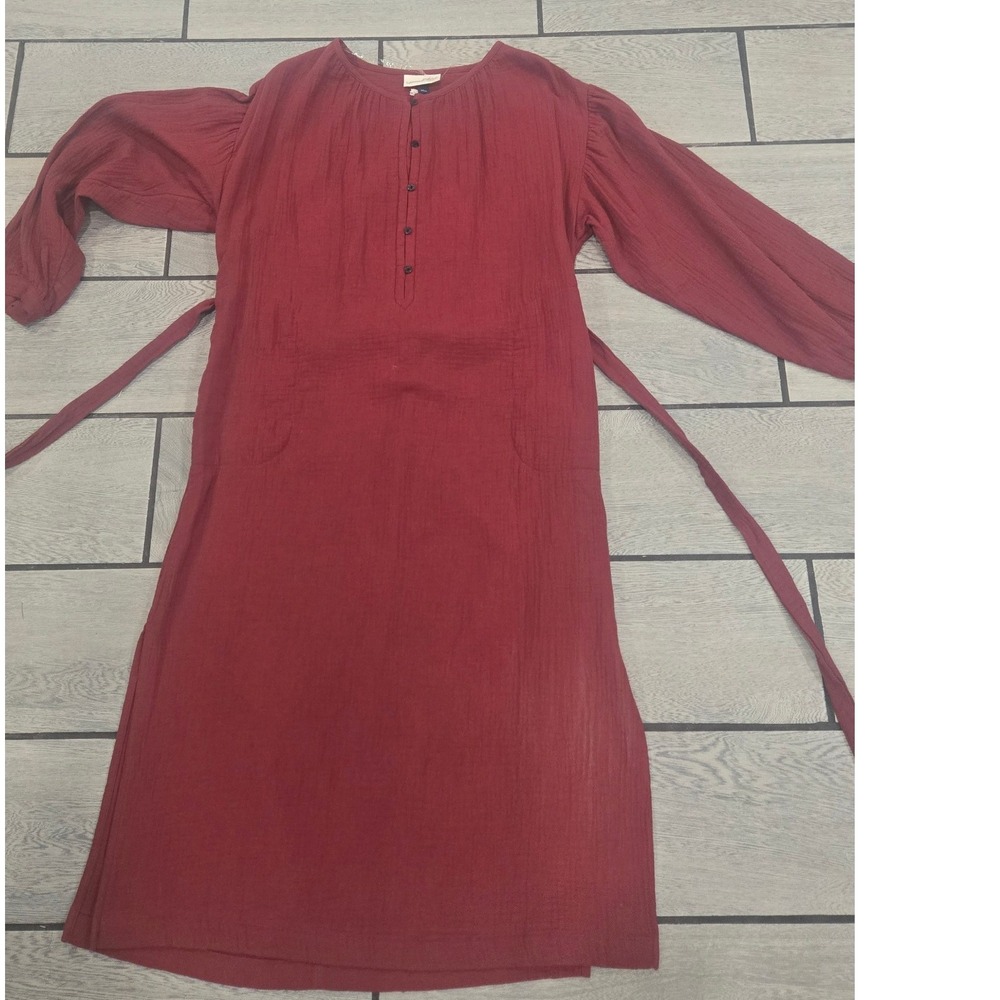Universal Thread Red Cotton Gauze Long Sleeve Midi Dress Tie Waist Small NWT